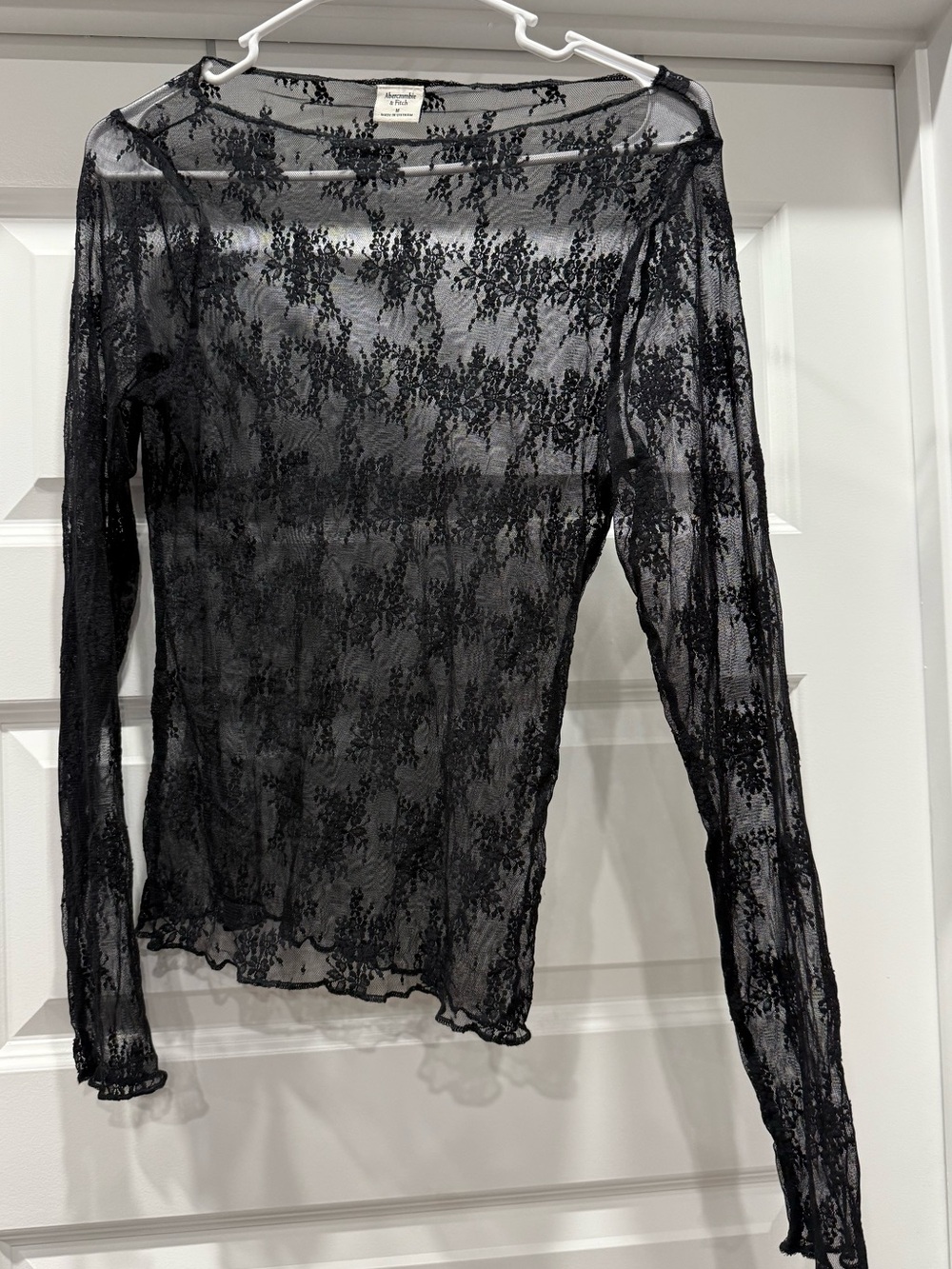 Abercrombie & Fitch Black Sheer Lace Long Sleeve Top